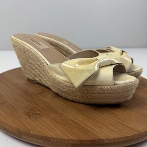 Valentino Garavani Mena Cream Wedge Sandals with Bow